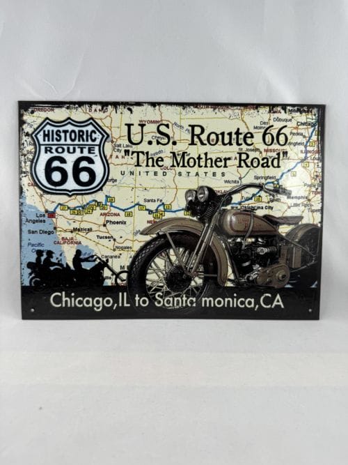 Plaque de style vintage cartonnée US Route 66 The Mother Road, Chicago IL to Santa Monica, CA
