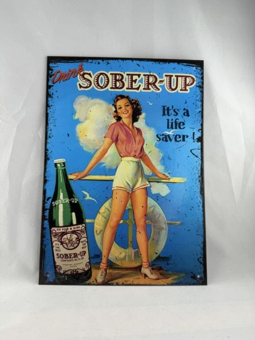 Plaque de style vintage cartonnée Drink Sober-Up It's a life saver !