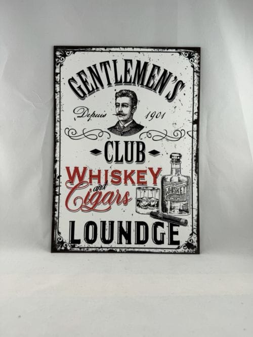 Plaque de style vintage cartonnée Gentlemen's Club - Whiskey and cigars - Lounge