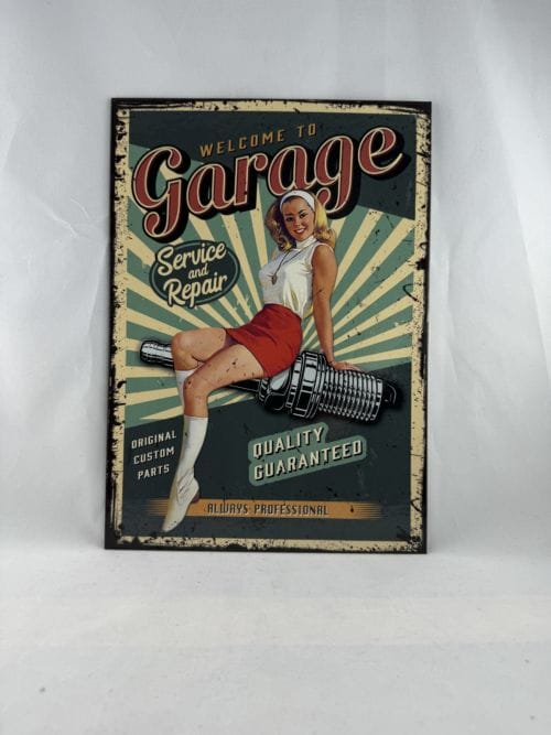 Plaque de style vintage cartonnée Welcome to Garage - Service and Repair - Quality guaranteed - Original custom parts - Always professionnal
