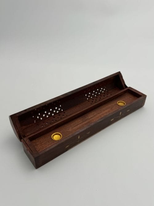 Porte encens en bois pour batonnets et cônes - Incrustation laiton