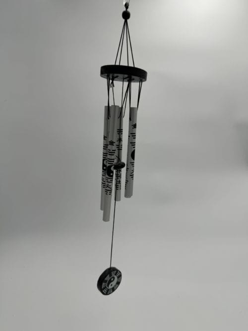 Petit Carillon mobile 4 tubes en métal argent - Yin & Yang
