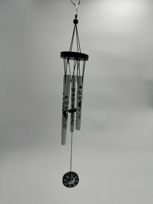 Petit Carillon mobile 4 tubes en métal argent - Yin & Yang