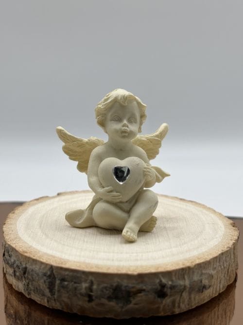Statuette Ange Gardien + coeur strass blanc