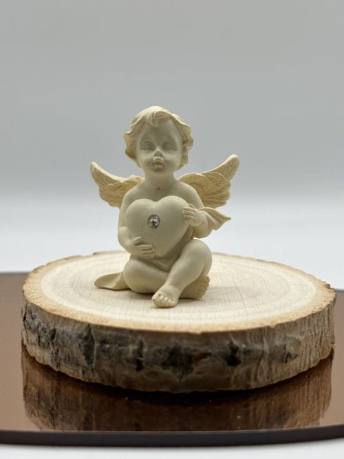 Statuette Ange Gardien + petit coeur strass blanc
