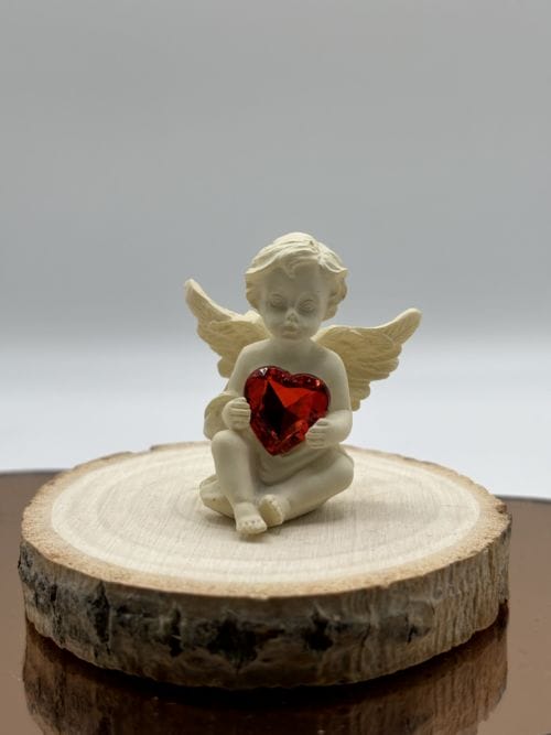 Statuette Ange Gardien + gros coeur strass rouge