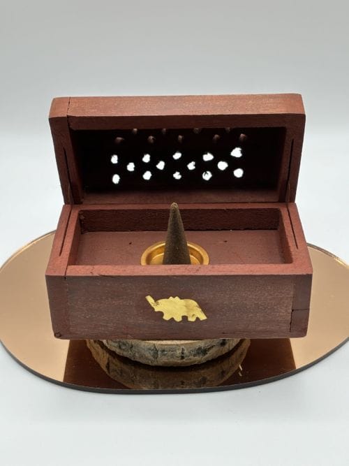 Boîte en Bois brûle encens cônes - Motif Elephant - Grand modèle