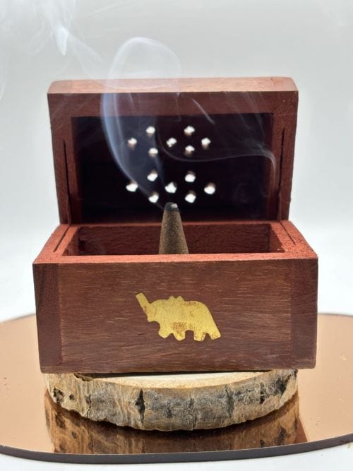 Boîte en Bois brûle encens cônes - Motif Elephant - Petit Modèle