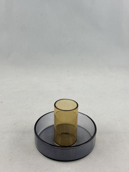 Bougeoir en verre bicolore - Block Gris et Orange