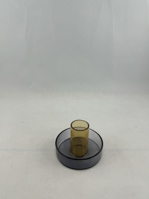 Bougeoir en verre bicolore - Block Gris et Orange