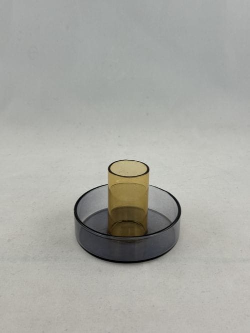Bougeoir en verre bicolore - Block Gris et Orange