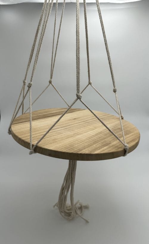 Suspension Porte Plante en macramé, avec plateau rond en bois