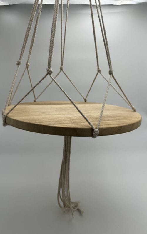 Suspension Porte Plante en macramé, avec plateau rond en bois