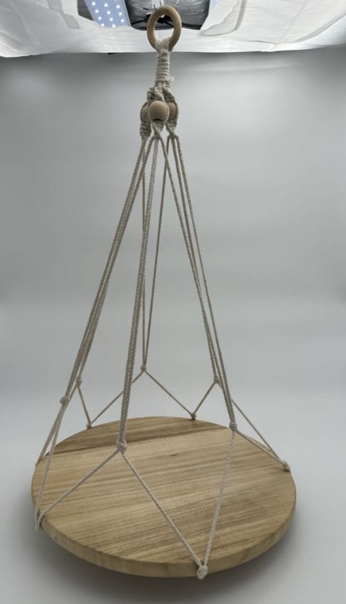 Suspension Porte Plante en macramé, avec plateau rond en bois