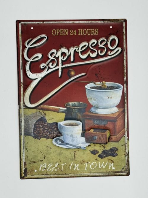 Plaque métal Open 24 hours Espresso