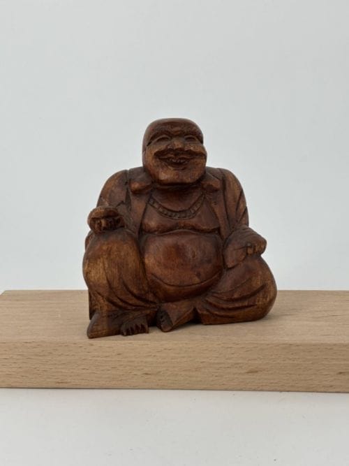 Statuette Bois Bouddha Rieur - 13 cm