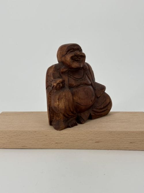 Statuette Bois Bouddha Rieur - 13 cm