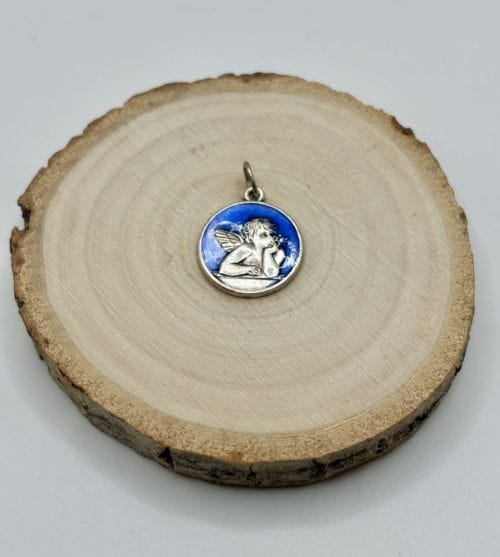 Médaille Ange émaillé bleu