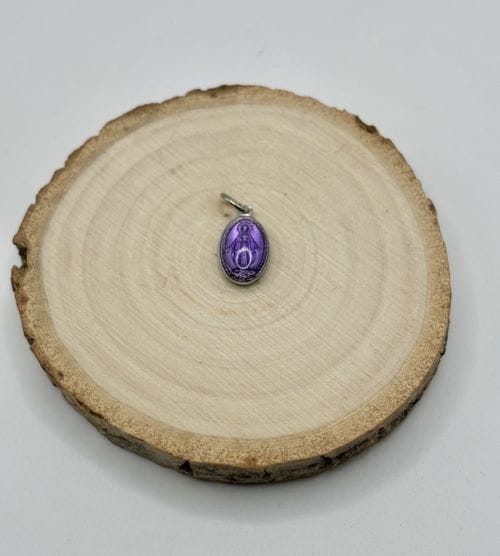 Médaille miraculeuse, aluminium, ovale 17 mm, émail couleur Violet