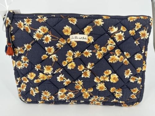 Housse Ordinateur INDIE 100% Coton - "La Vie est Belle" - Couleur Bleu avec Fleurs