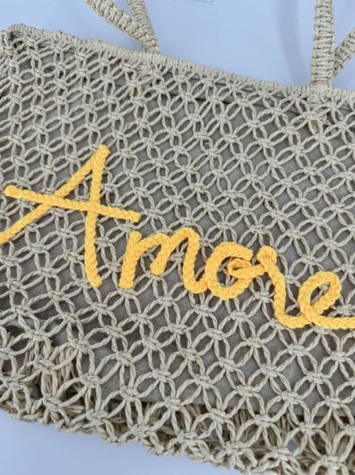 Sac de plage cabas en Paille "Amore" Jaune - Auren