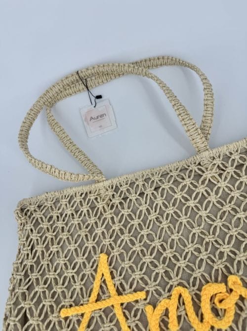 Sac de plage cabas en Paille "Amore" Jaune - Auren