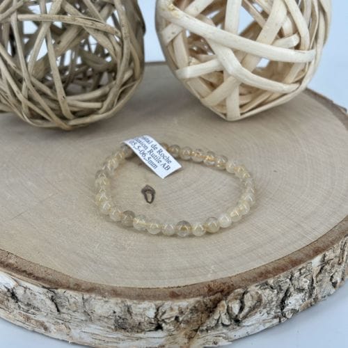 Bracelet Boule 06 mm cristal de roche inclusion rutile AB