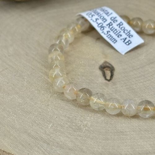 Bracelet Boule 06 mm cristal de roche inclusion rutile AB