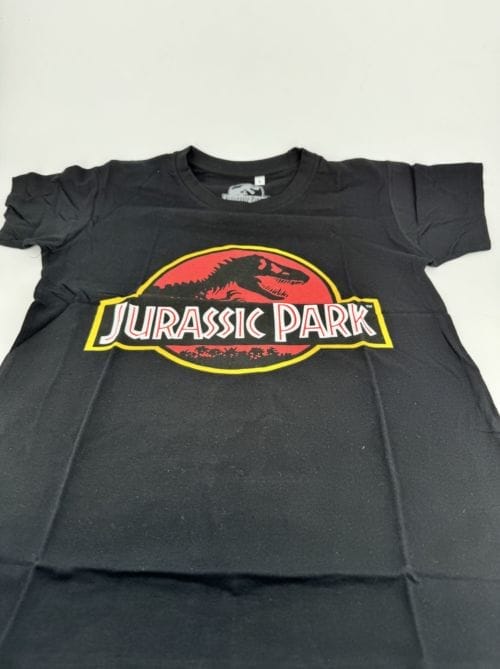 T-shirt Jurassic Park logo classique noir bords jaunes - Taille S