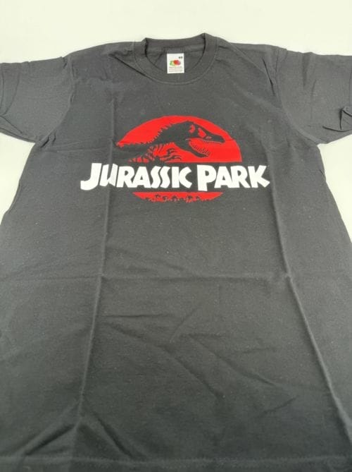 T-shirt Jurassic Park logo classique noir sans bordures sans bords Fruit of the Loom - Taille S