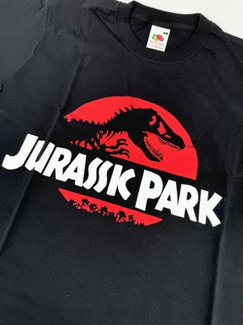 T-shirt Jurassic Park logo classique noir sans bordures sans bords Fruit of the Loom - Taille S
