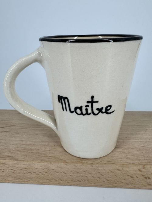 Mug en poterie culinaire Maître - Maison Roussot - Inscriptions de couleur Noire