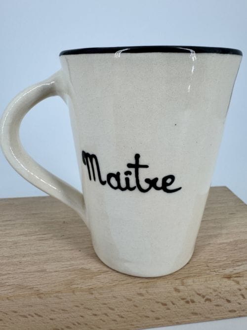 Mug en poterie culinaire Maître - Maison Roussot - Inscriptions de couleur Noire