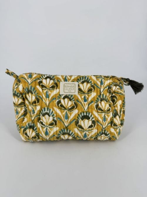 Trousse de toilette Seventies Banane - Bonheur du jour - Jaune, bleu, vert avec fleurs