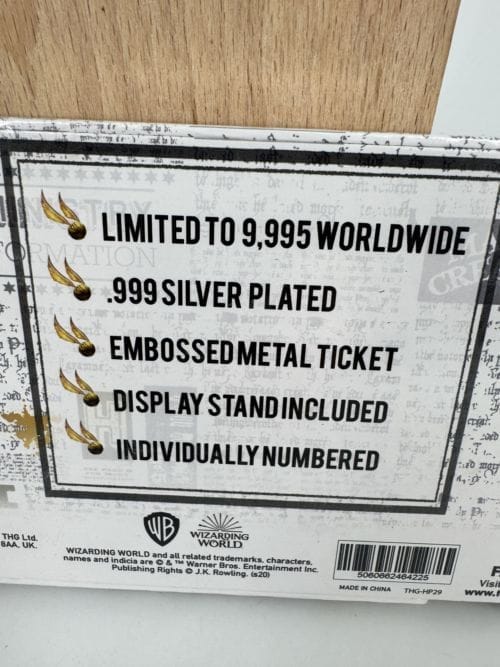 Harry Potter - Silver Plated Ticket - Quidditch World Cup Final