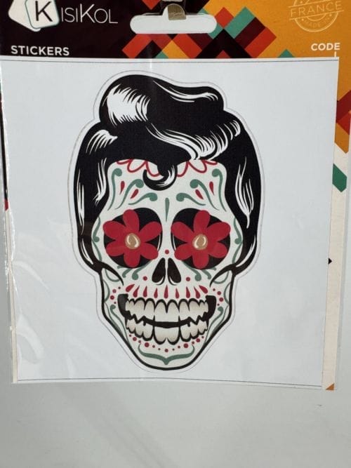 Sticker Skull Tête de mort Homme yeux fleurs rouges