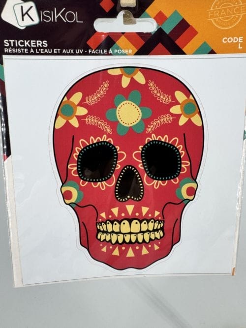 Sticker Skull Tête de mort rouge à fleurs
