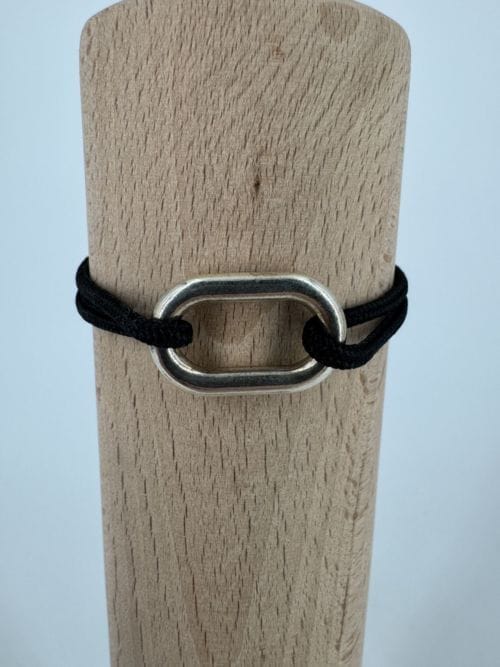 Le vent à la française Bracelet Homme - Oval et plat 2 x 1,5 cm - bracelet noir uni - Résistant à l'eau - taille ajustable - confectionné à la main