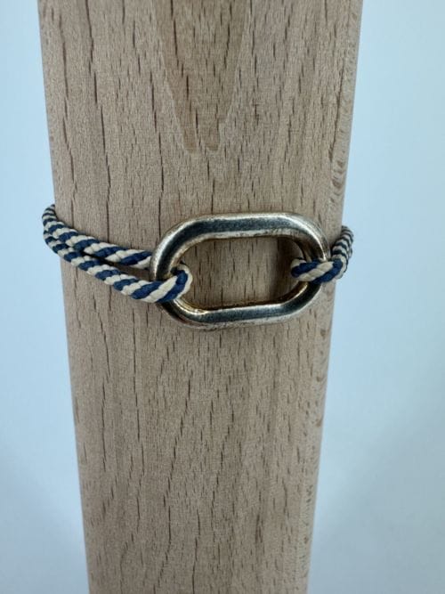 Le vent à la française Bracelet Homme - Oval et plat 2 x 1,5 cm - bracelet rayures bleues et marrons - Résistant à l'eau - taille ajustable - confectionné à la main