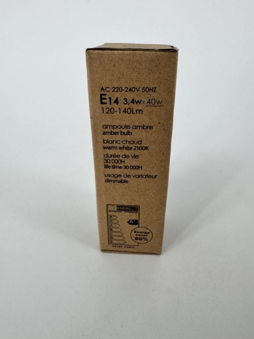 Ampoule E14 Opjet LED spiral filament Bulb 3,4W 40W - ampoule verre teinté ambré - blanc chaud 12-140Lm - usage de variateur possible - Ref 011801