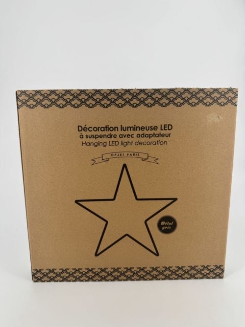 Etoile opjet décoration lumineuse LED à suspendre avec adaptateur - couleur métallique grise - 220/240W AC 50/60Hz - ref 011723 (étoile 30 - 30 cm)