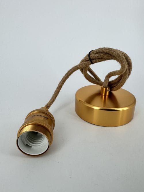 Suspension Opjet douille dorée satine foncé 110 cm - câble corde naturelle rosace - Ref 015318