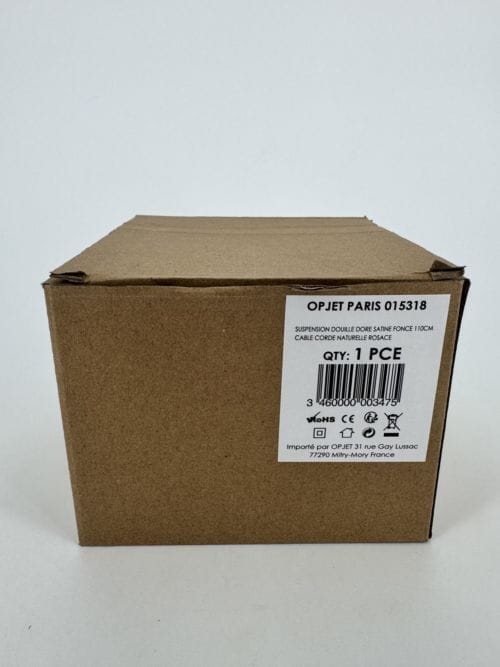 Suspension Opjet douille dorée satine foncé 110 cm - câble corde naturelle rosace - Ref 015318