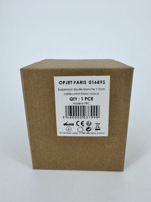 Suspension Opjet douille blanche 110 cm - câble coton blanc rosace - Ref 016895