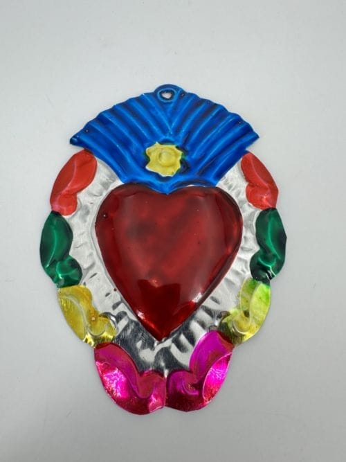 Coeur ex-voto haut bleu et jaune Tienda Esquipulas