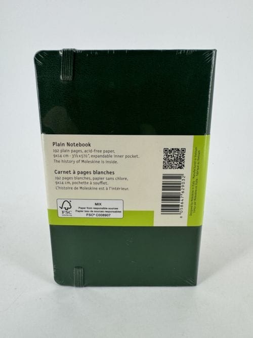 Moleskine Classic Collection Plain Notebook Hard Cover - Carnet vert à pages blanches - 192 pages