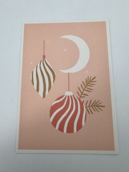 Carte Linon - Noël - boules de Noël et une lune