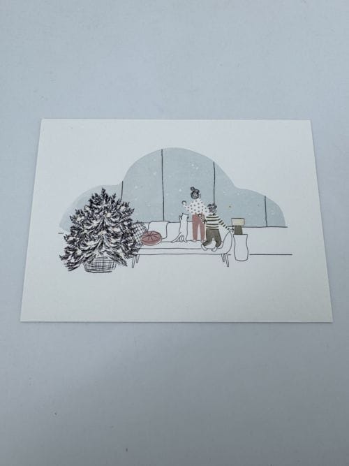 Carte My Lovely Thing - Noël deux enfants et un chat regardant dehors