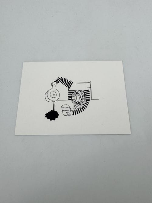 Carte My Lovely Thing - Femme qui renverse son café