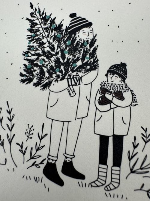 Carte My Lovely Thing - Un papa et son fils achetant un sapin de Noël